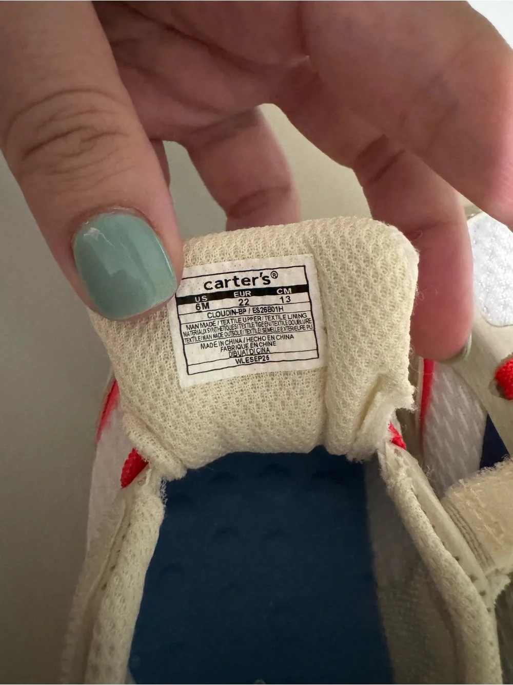 Carter's White Sneakers with Red Laces and Blue Accent